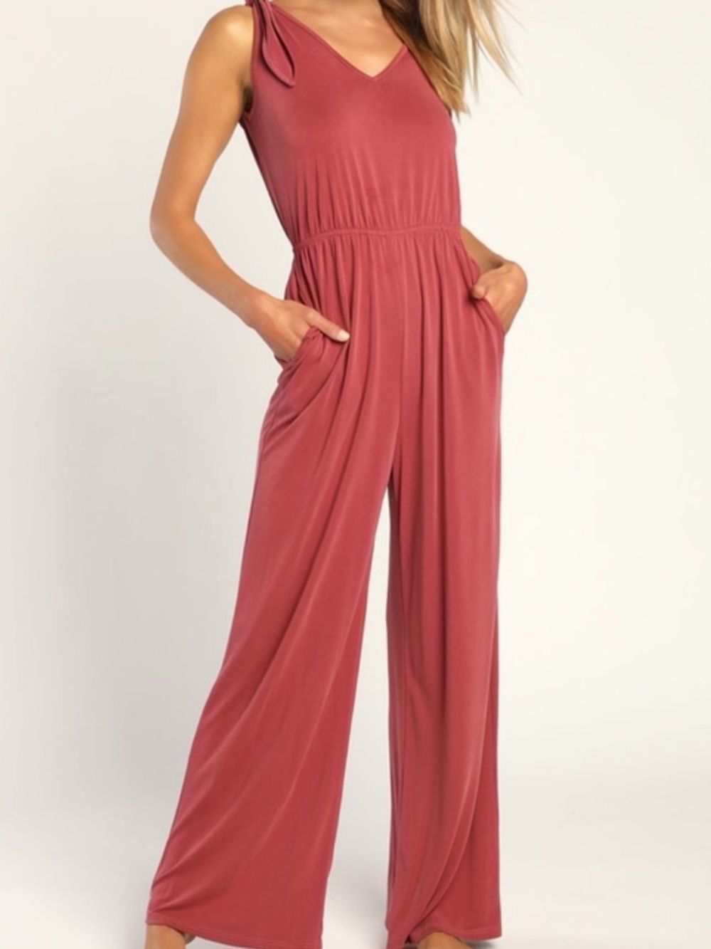 NWT Lulus sleeveless tie strap mauve Pink Jumpsuit Size Small